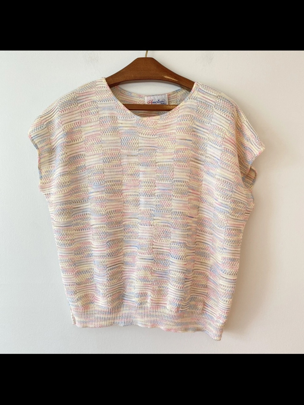 Vintage American Spectator Short Sleeve Jumper Sweater Womens Large Pastel EUC